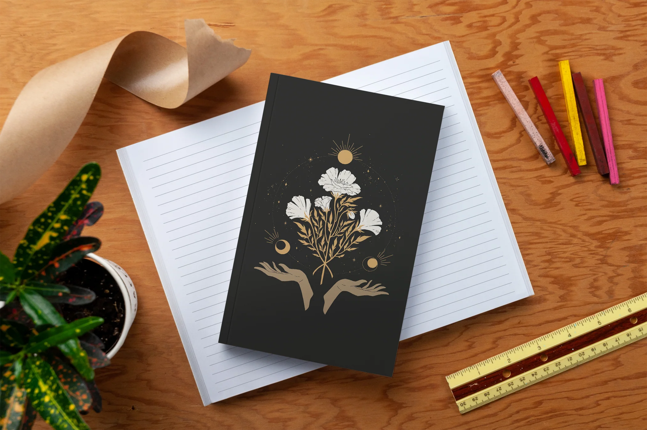 Celestial Flowers Gold Foil Classic Layflat Notebook - Image 4